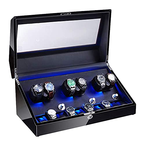 6+10 Watch Winder for Automatic Watches Soft Flexible Watch Pillow LED Illumination Quiet Motor Piano Paint Exterior