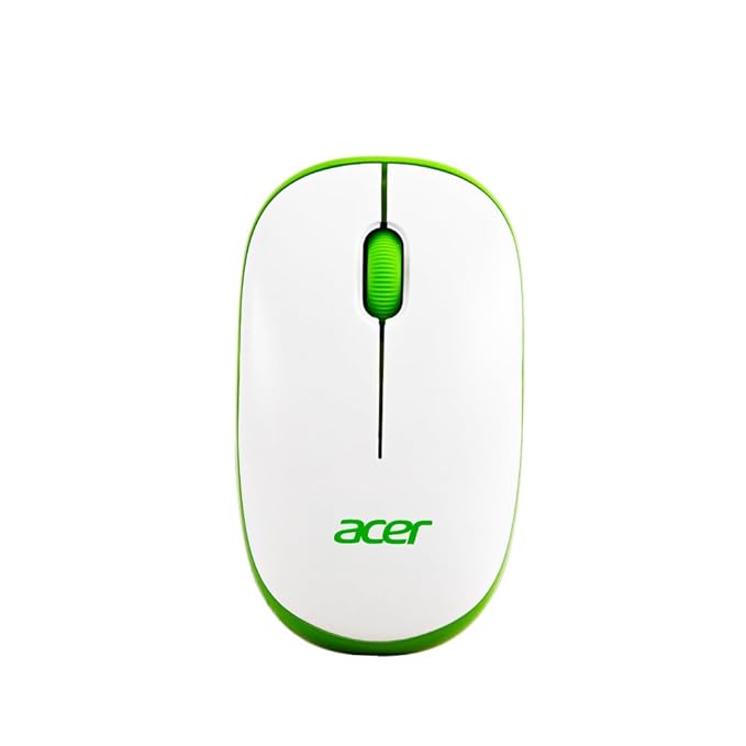 acer Flow Wireless Mouse | 1600 DPI Optical Sensor | 2.4GHz Wireless with USB Nano Receiver | Ergonomic Lightweight Design | Smooth Tracking for Laptop, PC & Mac – White/Green