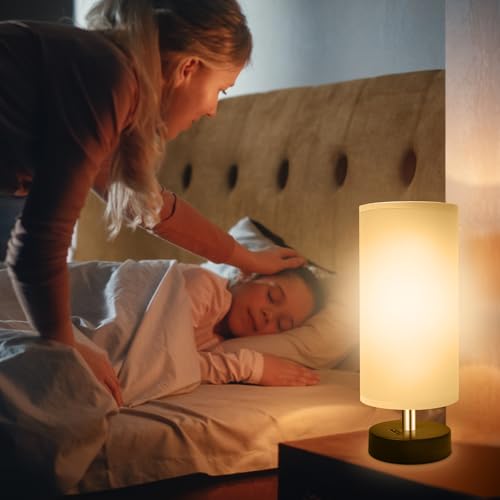 Image of DEGNJU Bedside Table Lamp, Gray Fabric Shade, 11.8 Inch, 1 Pack | Mini Minimalist Design, Round Shade, For Bedroom Night Stands, Desk Reading Lamp, Dorm Room Living Room Office