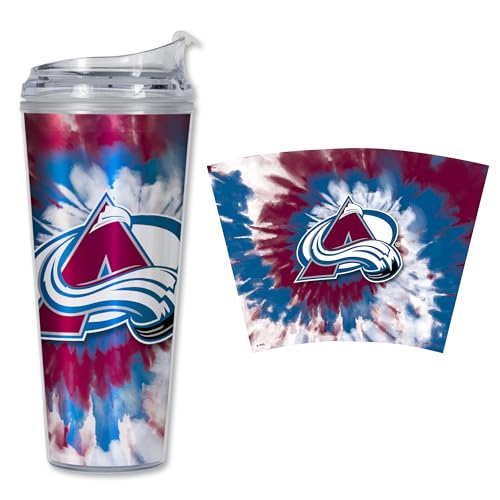 Image of Rico Industries NHL Hockey Team Color Tie Dye 24oz Metallic Acrylic Tumbler with Hinged Lid, Officially Licensed Double Wall Tumbler with Straw