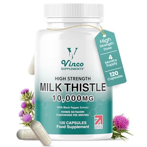 Milk Thistle High Strength 10000mg - 400mg Silymarin per Capsule - 120 Capsules with Black Pepper Extract - 4 Months Supply - Vegan Herbal Food Supplement
