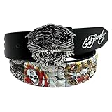 ED HARDY Men's 38mm Tiger Print Pyramid Studs with Metal Buckle Belt (Black, 38)