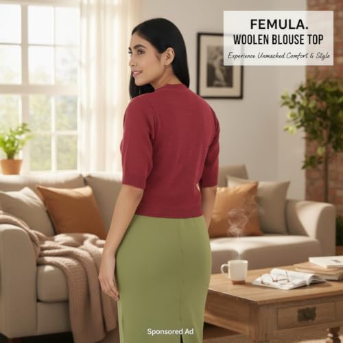 Image of Women Winter Wear V-Neck Half Sleeves Regular Fit Woollen Blouse