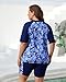 Halcurt Womens Plus Two Piece Rash Guard Swim Suit Shorts with Shirt Bathing Suits T-Shirt with Bra Swimwear Sets Palm 3X
