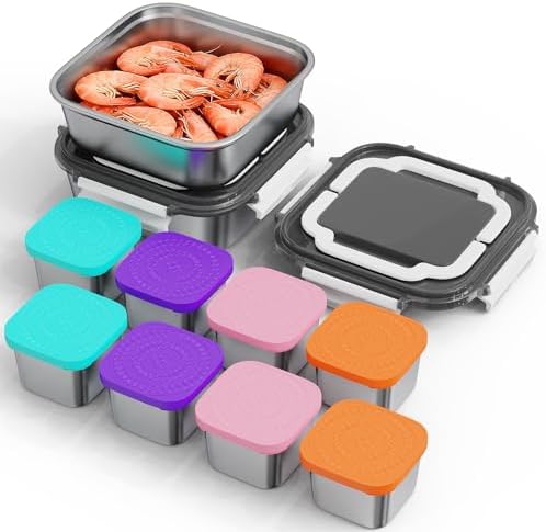 Set of 2 Snackle Box Container Stainless Steel Conntainers with Lids 10 Pack,2 Large Stainless Steel Container(1.5qt) and Set of 8 Snack Containers,Convenient to Carry,Suitable for Picnics and Travel - Thumbnail 4