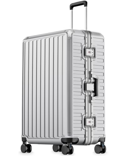 Image of LUGGEX Zipperless Checked Suitcase, Aluminum Frame, Silver Grey, 28 inch | Checked Luggage, 100% PC Hard Shell, 8010S Aluminum Frame, 8 Spinner Wheels, TSA Lock, Hard Shell, ZX-Core