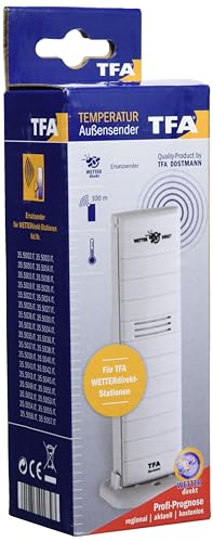 TFA Dostmann WD Aussensender, 30.3156, nur für TFA WETTERdirekt - Modelle, Ersatzsender, 868 MHz, nur 1 Sender pro Gerät verbindbar, weiß