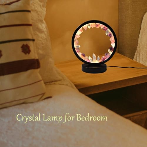 Image of AMOYSTONE Natural Purple Fluorite Crystal Night Light, USB Rechargeable 3-Color Adjustable Lamp 7.5 inch, Bedside Meditation Lamp for Bedroom Office Home Decor
