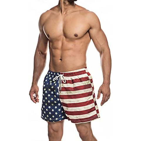 F plus R Men's Loose Fit Quick-Drying Printed Beach Shorts Swimming Shorts American Flag Swimsuit Mesh Lining - Multi - XX-Large Cover