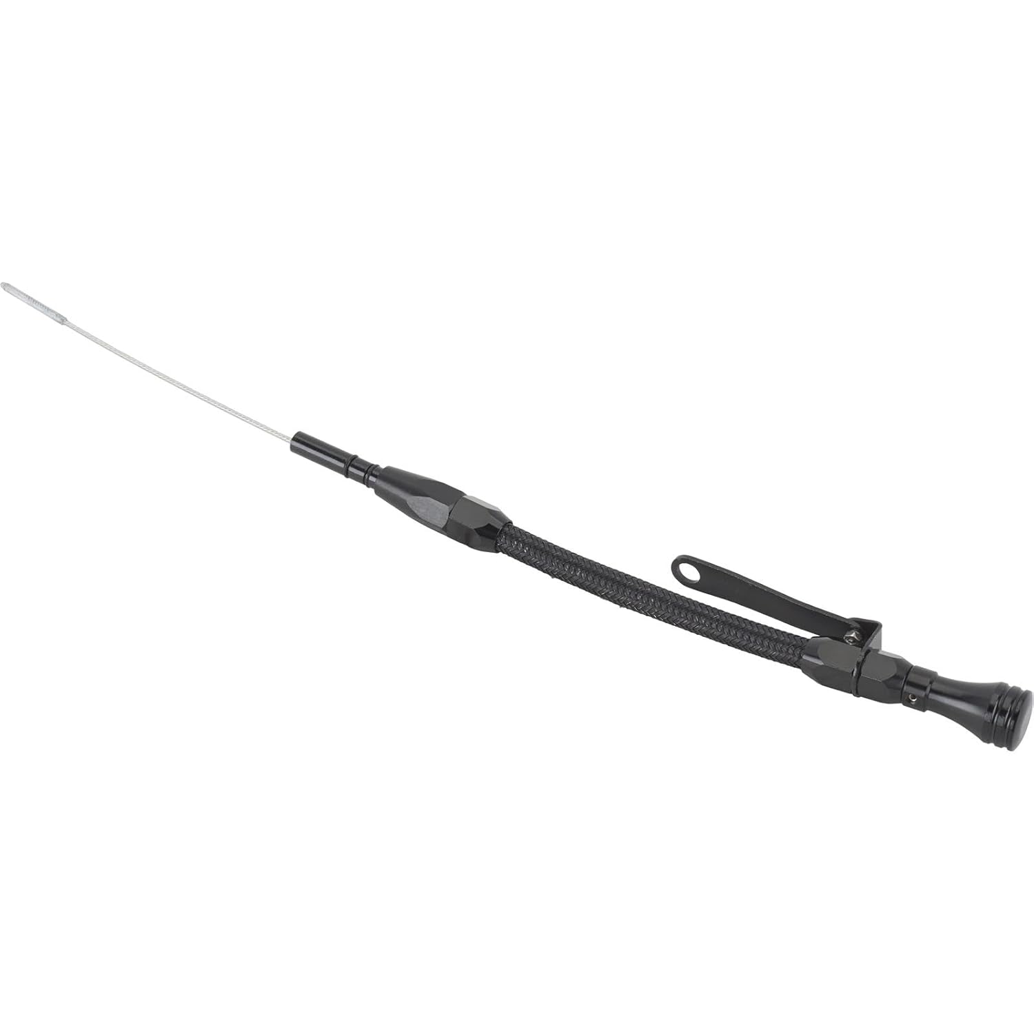 Speedway Motors Flexible Engine Dipstick Comptiable with 1962–1969 and 1986–1995 Ford 302 with Braided Stainless Hose Black Finish Billet Handle 19.5 Inch Length