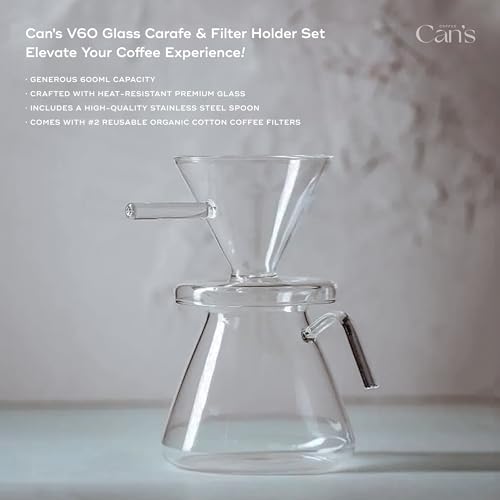 Can's Conjunto de café transparente V60 com coador de café de vidro e cafeteira de vidro + 2 filtro