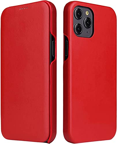 Étui en cuir véritable iPhone 14 Pro Max rouge : housse à rabat haut de gamme
