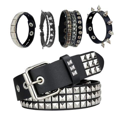 Black Studded Belt, Studded Bracelet Goth Rivet Punk Rock Cuff Bracelets Y2K Belt Emo Spike Cuff Bracelet Grunge Accessories for Women Men