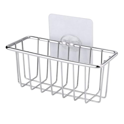 FELTECHELECTR Cesta de Almacenamiento Autoadhesiva de Acero Inoxidable para Fregadero de Cocina Organizador de Esponja Rejilla de Drenaje y Montaje sin Taladro Estante Práctico para