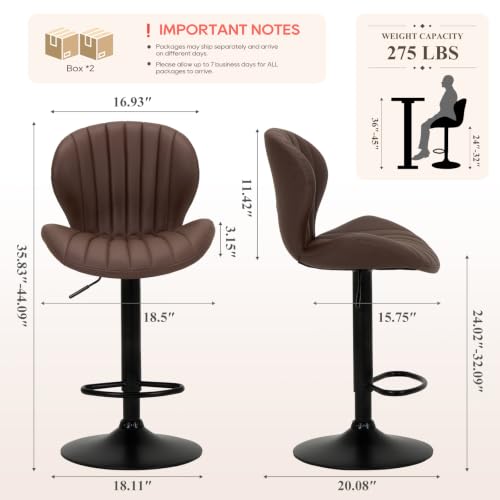 Image of MALOL Bar Stools Set of 4, Swivel Adjustable Height Leather Bar Chair,Brown