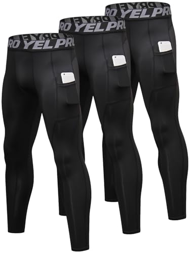 Yuerlian Calça legging masculina de compressão atlética com bolsos para corrida e ciclismo pacote co