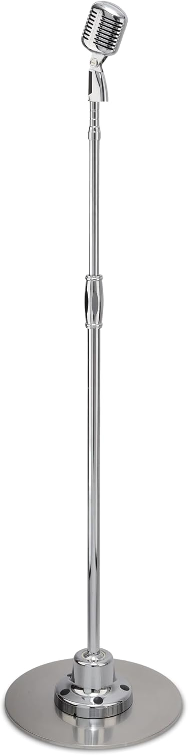 Pyle Retro Microphone, Classic Vintage Style, Unidirectional Audio, Adjustable Stand, XLR Cable, Silver Finish, Dynamic Vocal Performance Mic with 49-69” Swing Stand and Detachable Microphone