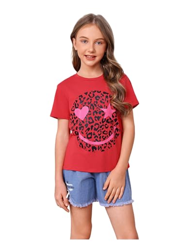 Image of WDIRARA Girl's Leopard Graphic T Shirt Crew Neck Short Sleeve Tee Shirts Cute Tops