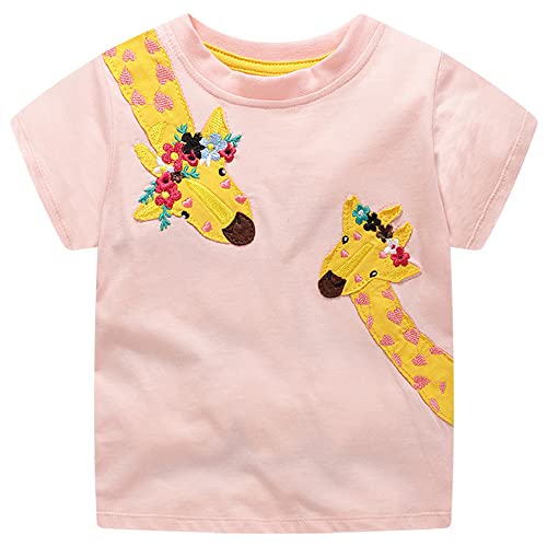 Giraffe T-Shirt for Kids Girls Cotton Short Sleeve Summer Tee Top Toddler Baby School Shirts Clothes Age 3-4 Years