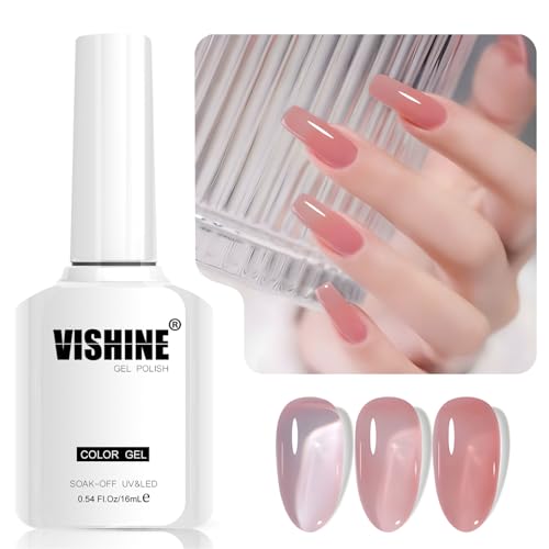 Vishine Nude Jelly Gel Nail Polish, 16ml Sheer Translucent Netural Soak Off Gel Polish, UV LED Lamp Cure for Nail Art DIY at Home, L286 Peach Blush Red