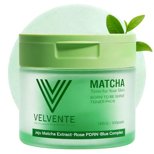 VELVENTE Matcha Toner Pads (100 Sheet) with Rose PDRN, Peptides & Hyaluronic Acid | Korean Facial Pads for Dark Spot, Acne Prone & Uneven Skin Tone, Soothing Radiant Skin, Makeup Prep Daily Skincare
