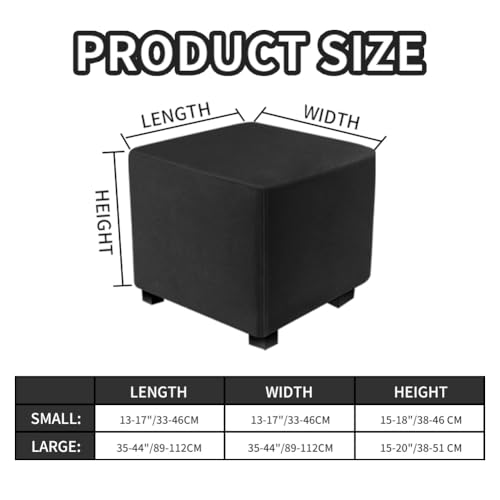 DUJUIKE Ottoman Covers Slipcover Square Ottoman Covers Protector for Footrest Foot Stool Furniture Stretch Comfortable Velvet with Elastic Bottom(Size S/Length&Width:13-18\"/Height:15-18\",Black)