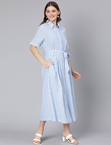 Image of oxolloxo Women Cotton Half Sleeves Shirt Style Party Dress