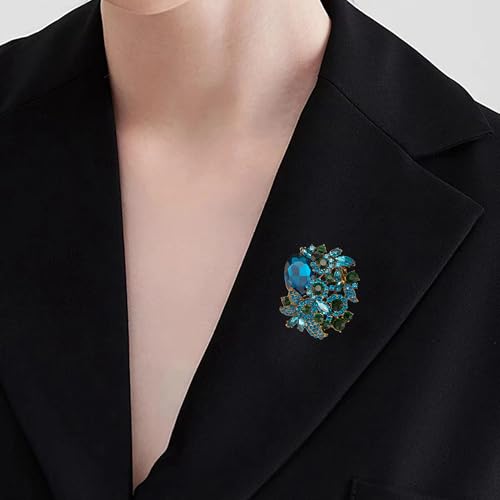 Image of SELOVO Rhinestone Glitter Flower Brooch Pin Jewelry Scarf Accessory Vintage Gold Tone