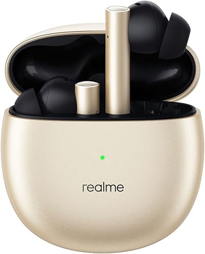 Image of realme Buds Air 2 True Wireless in Ear Earbuds with Active Noise Cancellation (ANC), Super Low Latency Gaming Mode, Smart Wear Detection, Fast Charging & Up to 25Hrs Playtime (Closer Gold)