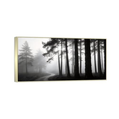 Toile forêt noir et blanc 70x140cm pour salon moderne et apaisant