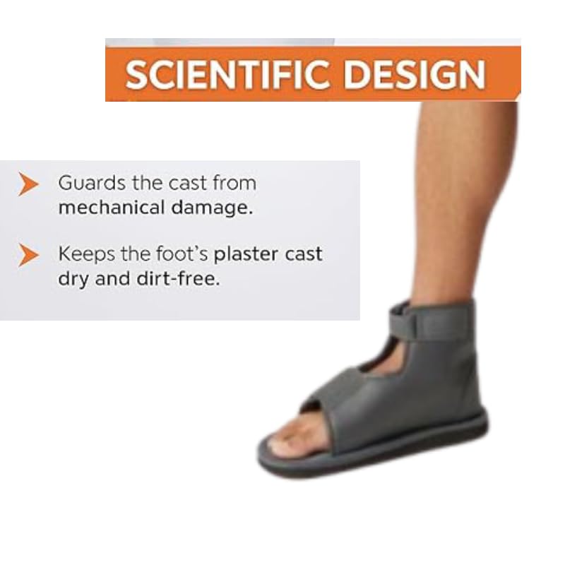 Image of Orthopedic Cast Shoe for Fractured Foot | Anti-Slip Rocker Sole | Adjustable Velcro Straps | Left /Right Foot | Men & Women (S) GREY