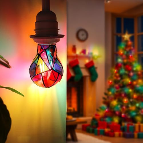 Image of Aygrochy LED Stained Glass Light Bulb Stained Glass Bulb,4W E26 Base,Colored Light Bulbs Indoor,Mosaic Light Bulb,for Christmas Decoration,Party,Home Lighting,Garden,Balcony,2 Pack