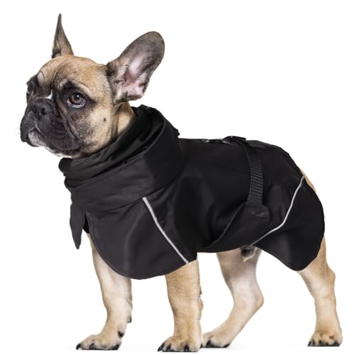 LiebeDD Hunderegenmantel Wasserdicht Regenjacke Hund mit Geschirrloch, Reflektierende Regencape Hund Verstellbarer Hunde Regenmantel für Mittelgross und Kleine Hunde wie Dackel (Schwarz 3XL 41cm)