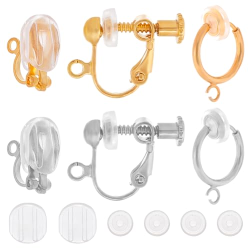 SUNNYCLUE 1 Box 48Pcs Earring Converters Clip on Earring Findings Bulk Silicone Earrings Pads 24Pcs Ear Cushions 24Pcs Hypoallergenic Clip-on Earrings Converter Components for Non-Pierced Ears