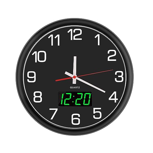 12 Inch Analog Wall Clock, Silent Non-Ticking Quartz Large Wall Clocks with Night LED Time Diplay,Battery Operated Decorative Wall Clock for Office, Kitchen, Living Room