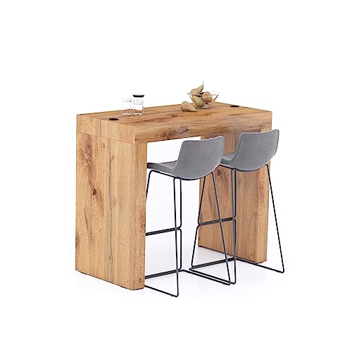 Mobili Fiver, Mesa Alta Evolution 120x60, Madera Rustica Con Dos Patas Y Cargador Inalámbrico, Mesa Auxiliar De Cocina Para 4 Personas, Made In Italy