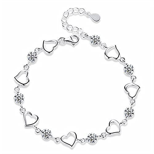 Pulseras de corazón hueco de cristal de moda coreana, pulsera de dijes de eslabones de cadena para mujer, regalos de joyería de plata de ley 925 para mujer Duradero y práctico.