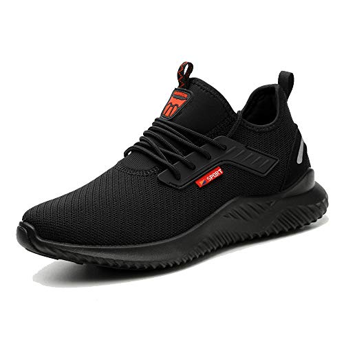 BESKEE Sicherheitsschuhe Herren S3 Sportlich Leicht Arbeitsschuhe Damen Atmungsaktiv Stahlkappe Sneaker, schwarz, 42