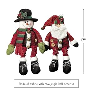Fun Express Dangle Leg Santa and Snowman Set Adorable Fabric Holiday Figurines for Christmas Home Decor Perfect for Decorating Mantels Tables Christmas Parties Festive Celebrations 2 Pieces