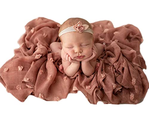 Image of Orraphtstu Props for Newborn Photoshoot Blankets Wraps for Baby Photography Basket Stuffer Pompon Decorative Posing Fabric(Brick Red)