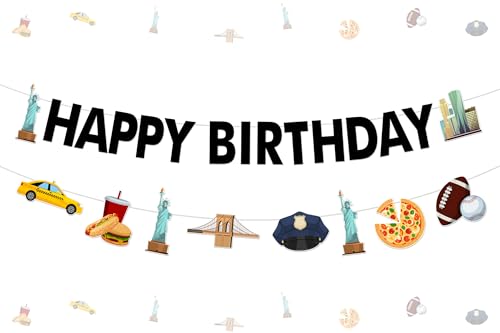 Cheerupp New York City Theme Party Decorations, Cityscape Happy Birthday Garland, American Landmarks Banner Party Sign for Birthday Party Decor Supplies