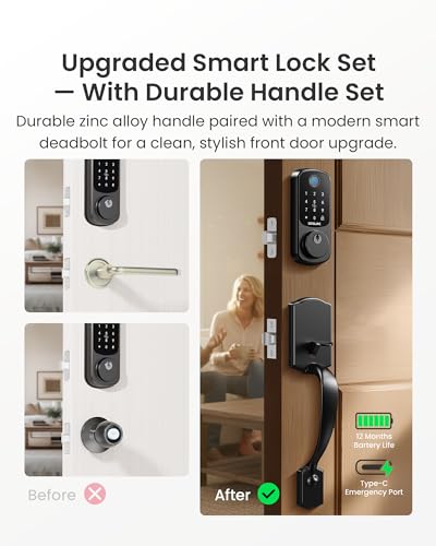 Image of DESLOC B200 Keyless Entry Door Lock with Handle Set, Smart Locks for Front Door, Deadbolt Smart Lock, Front Door Locks Set, Electronic keypad Deadbolt with Handle, 12 Months Battery, IP54