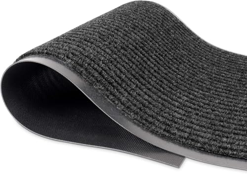 Image of Durable Rubber Door Mat - Heavy Duty, Indoor /Outdoor, Easy Clean, Waterproof, Low-Profile Mat for Entry, Patio, Garage - Stylish (Charcoal, 2' x 3')
