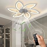 30.7‘’ Ceiling Fan with Lights and Remote Control, 6 Petals Modern Bladeless Flush Mount Fan Light, Low Profile 3 Dimmable LED Light and Ultra Quiet 6 Gear Wind Speed, Ceiling Fan with Smart Timer for Bedroom,Living Room,Kids Room and Dining Room (White/66W)