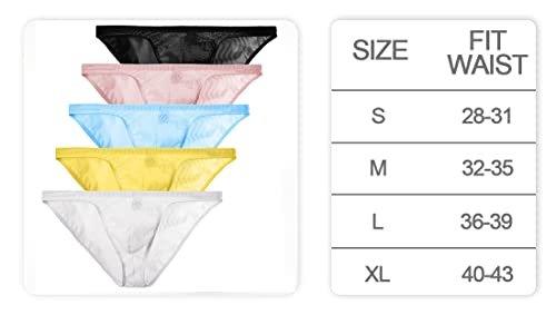 Yukaichen Men's Briefs Low Rise Striped Mesh Bikini Underwear Bulge Enhancing Muti06-5Pack01 L #TOP6