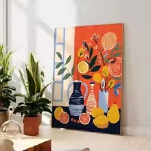Impressions murales de baies oranges et citrons style bohème en toile pour salon sans cadre 50x70 cm