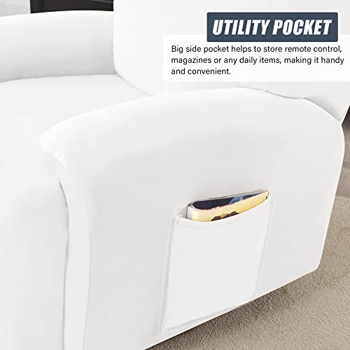 Recliner Chair Covers, 4-Piece Velvet Stretch Recliner Slipcover Single Seat Couch Cover Soft Furniture Protector With Pocket (White) #TOP3