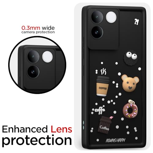 Image of Pikkme Back Cover for iQOO Z7 Pro 5G | Cute Fun Cartoon 3D Bear Silicone Full Body Protection Bumper Case (Black)
