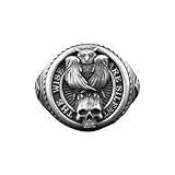 BySilverStone - Owl Skull Mason Square Compass Signet Ring for Men, Owl Skull Rings, Unique Masonic Ring, Sterling Silver Signet Rings, Handmade Jewelry for Men