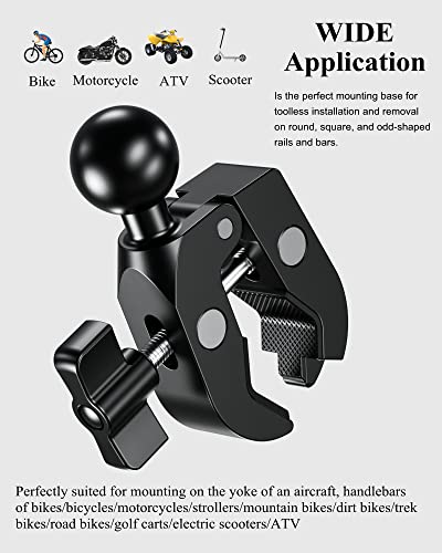 Brcovan Aluminum Alloy Handlebar Clamp Mount Base With 1'' Tpu Ball For Rails 0.5'' To 2'' In Diameter, Compatible With Ram Mounts B Size Double Socket Arm & Bike Motorcycle Phone Mount Holder #TOP4